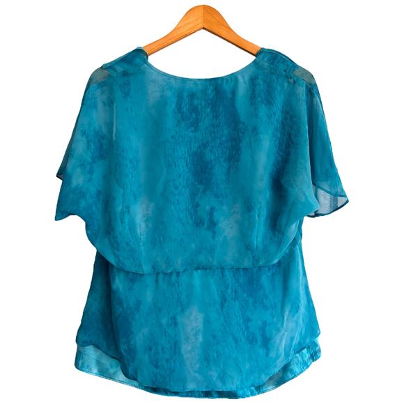 K Studio Sheer Layered Turquoise Blouse Size 16 - Picture 2 of 6